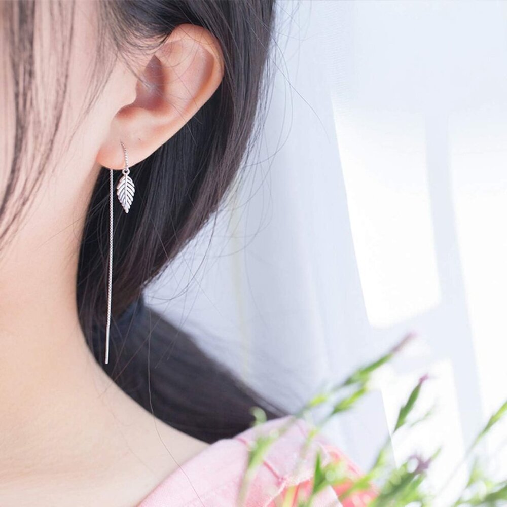 Solid 925 Sterling Silver Leaf Dangle Earrings Ch… - image 6